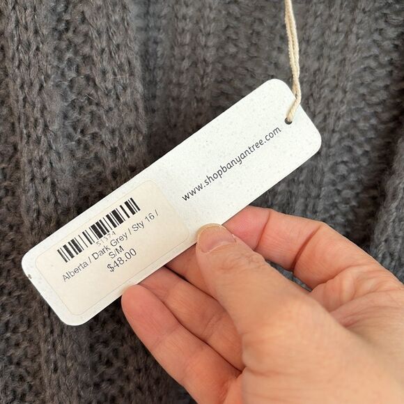 Figwood Women’s chunky knit cropped open knit bell sleeve boho sweater gray S\M - Picture 5 of 9